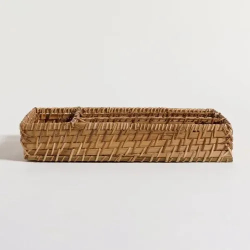 Cubiertero Bamboo Y Rattan Organizador Cubiertos 35 X 25 Cm Natural