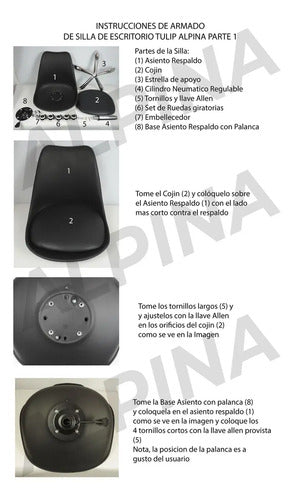 Silla De Escritorio Oficina Tulip Ruedas Giratoria Alpina Color Rosa Material Del Tapizado Cuero Sintético
