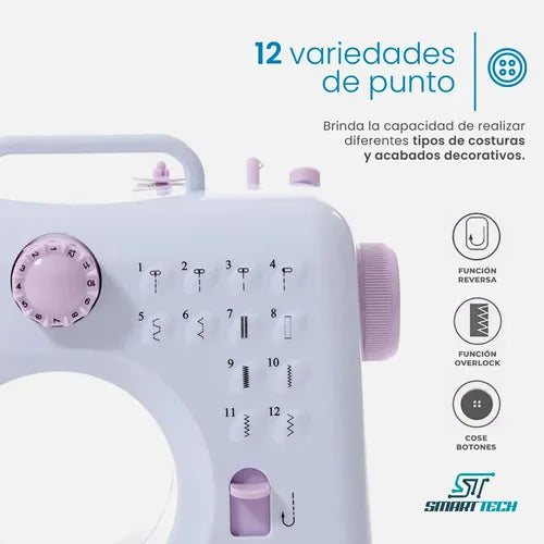 Maquina De Coser Portátil Fhsm-505a 12 Puntadas Pedal Blanco