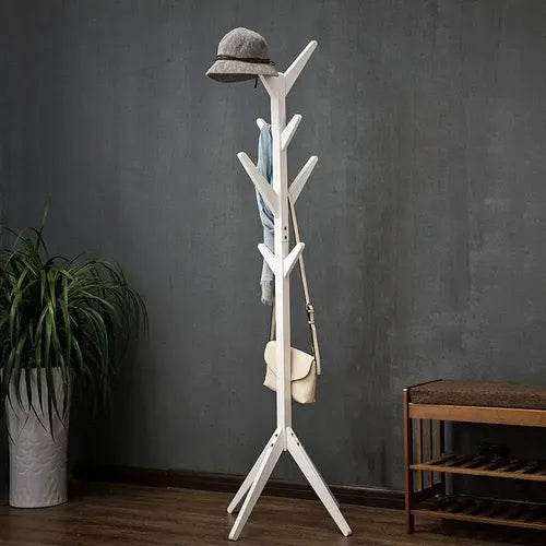 Perchero Madera Bambu De Pie 175x45cm Claro Y Blanco