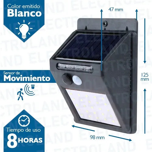 Reflector Solar Led Electroland 6w Exterior Ip65 Sensor Movimiento Luz Fría Negro Blanco Frío