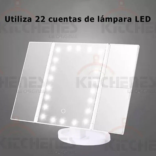 Espejo De Belleza Tocador Plegable De Tres Caras Con Luz Led Blanco