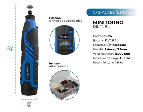 Minitorno Inalámbrico Logus 61W 7 Velocidades 40 Accesorios · 16201 · foto 05