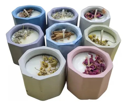 Macetas De Yeso Octogono Artesanal Velas Cera Soja Suculenta