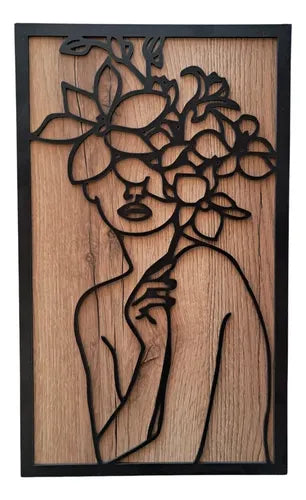 Cuadro Madera Silueta Mujer Flores M38 Deco Hogar 50x30 Cm