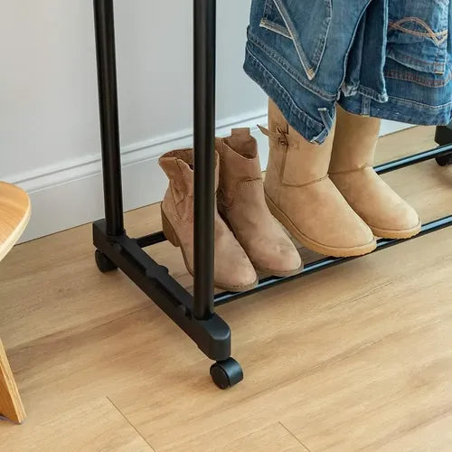 Perchero Shoppy Doble Barral Para Perchas Movil Con Estante Negro