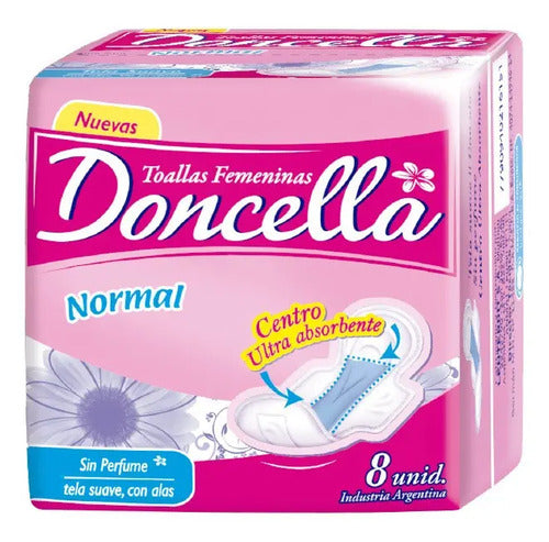 Doncella Toallas Femeninas Normal Con Alas 8 Unidades