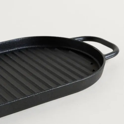 Plancha Bifera Fundición Oval 30 X 16,5 Cm Rayada Con Asas Negro