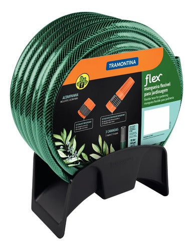 Manguera Para Riego 25m Acoples Boquilla Soporte Tramontina Verde Oscuro