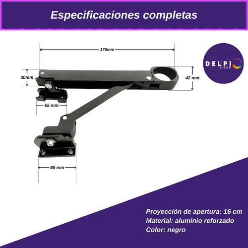 Brazo de Empuje Bronzen para Ventana Proyectante 16cm Modena Negro · 20722 · foto 02