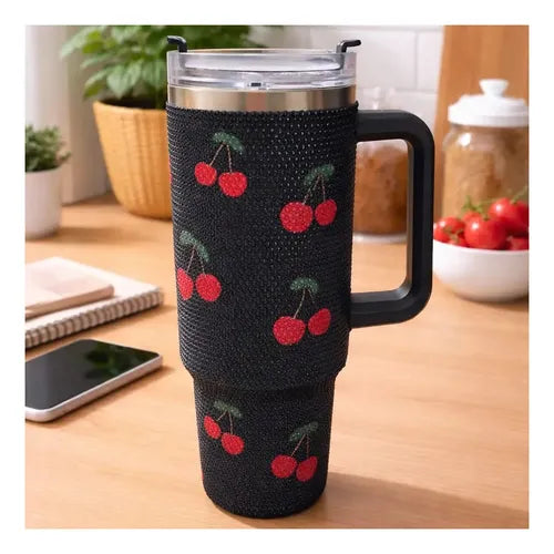 Vaso Térmico de Acero Inoxidable 1.2L Diseño Cerezas Negro · 16736 · foto 01
