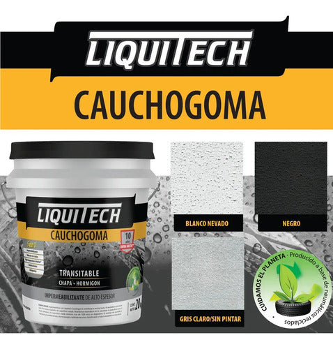 Impermeabilizante Liquitech Cauchogoma Blanco Nevado De 20 Kg Con Rodillo Para Techos Y Terrazas Mate