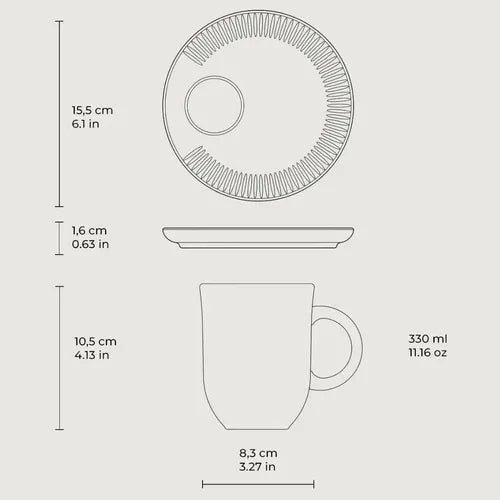 Mugs/tazas Con Plato X4 Cerámica Gres Esmaltada 330ml