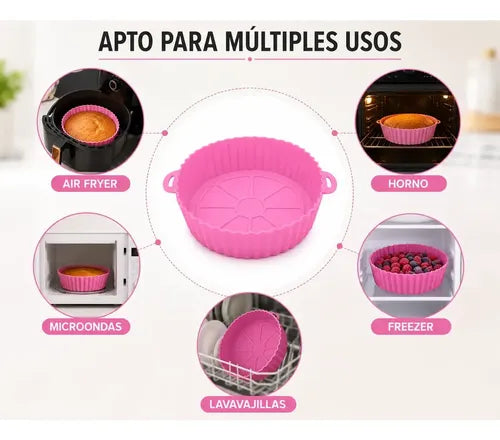 Molde Bandeja Silicona Redonda Freidora Aire Airfryer 20 Cm Rosa
