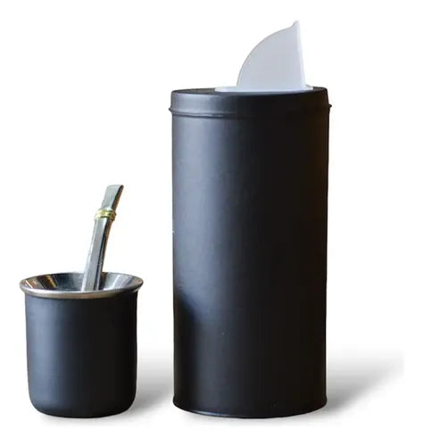 Set Lata Yerbera 10x20 Cm - Mate Y Bombilla Acero Inox.