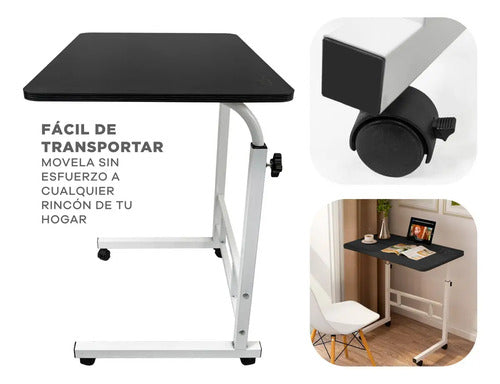 Mesa Con Ruedas Multifuncion Regulable Ideal Notebook Comer Negra Veteada