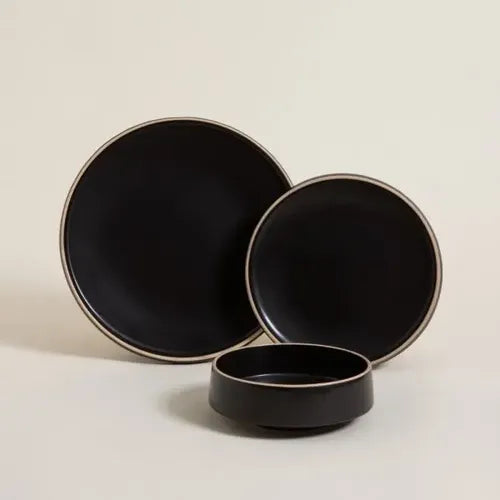 Plato Playo Tozeur Negro Con Borde Natural De 26cm Ceramica