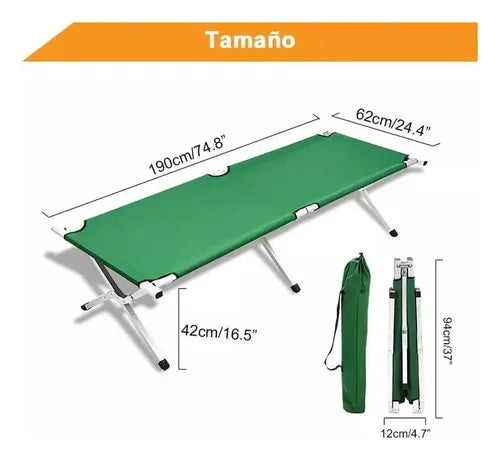 Catre Plegable de Camping Militar 190x62x42cm Verde · 16905 · foto 03