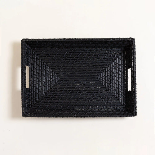 Bandeja Rectangulares De Madera Bamboo Rattan Vinh 41,5 X 31 Negro