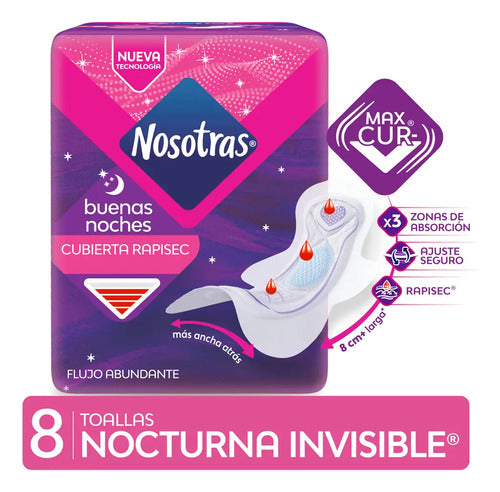 Toallitas Femeninas Nosotras Buenas Noches Invi Rapisec X8 U