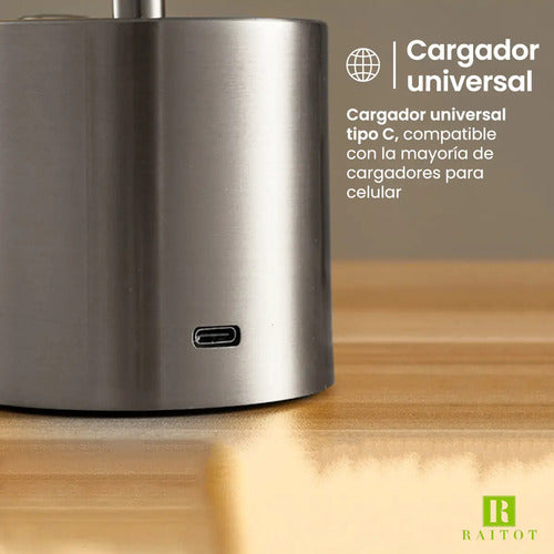 Lampara Velador Led Recargable Usb Tactil Mesa Estructura Plateado Pantalla · 18946 · foto 07