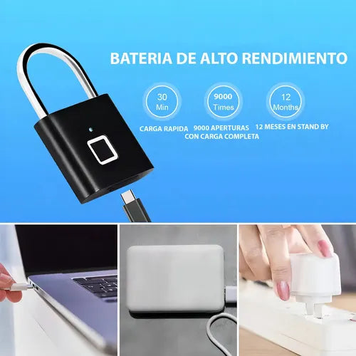 Candado Inteligente Recargable Huella Digital Bluetooth Antirrobo Negro · 18944 · foto 09