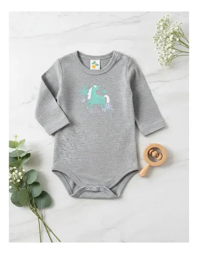 Body Jersey Manga Larga con Estampa de Unicornio Gris Melange Talle 0 · 17217 · foto 02