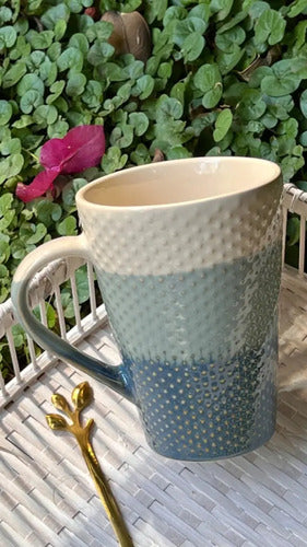 Jarro Mug Tramado Degradé Aquamarine 440ml Cerámica Color Beige