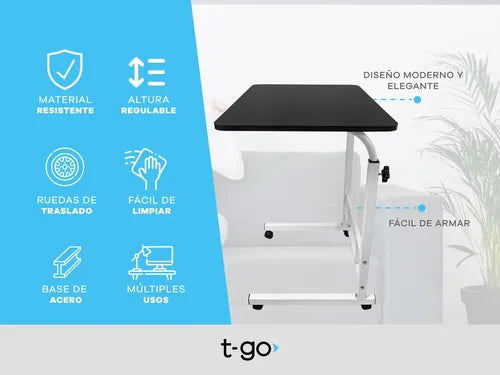 Mesa Con Ruedas Multifuncion Regulable Ideal Notebook Comer Negra Veteada