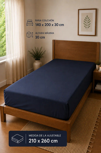 Sábana Ajustable 2 1/2 Plazas 100% Algodón Percal 150 Hilos Azul Marino · 15771 · foto 02