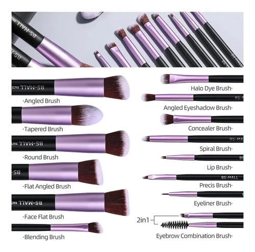 Juego de 14 Pinceles de Maquillaje Veganos Púrpura con Estuche · 17538 · foto 04