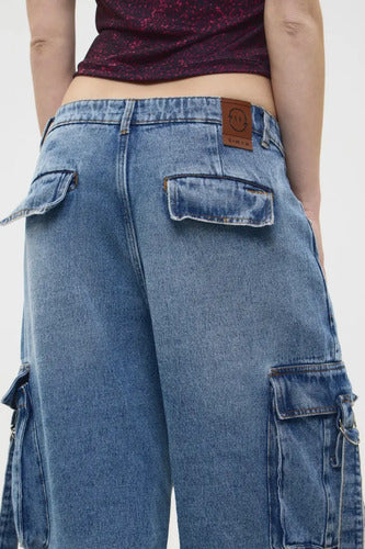 Jean Cargo Con Bolsillos Anchos Mujer Cher Mix Tiro Bajo