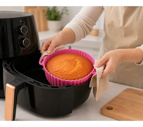 Molde Bandeja Silicona Redonda Freidora Aire Airfryer 20 Cm Rosa