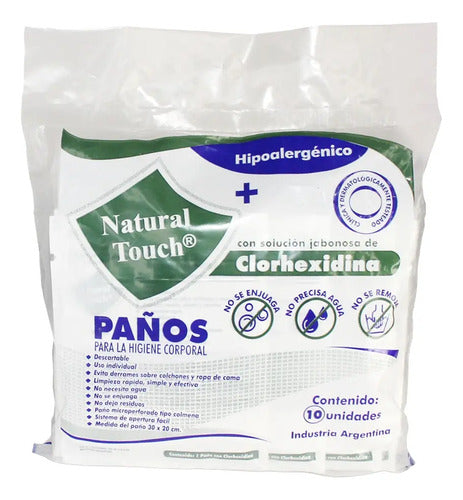 Toallas Húmedas Natural Touch Paño Jabonoso Clorhexidina Neutra Pack 10 Unidades