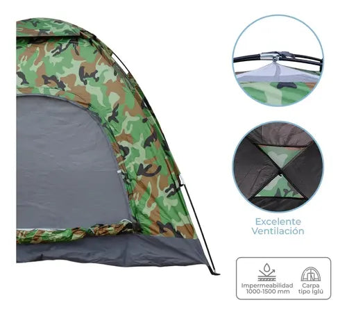 Carpa Dakota para 4 Personas Automática 200x200cm Verde Militar · 16854 · foto 03