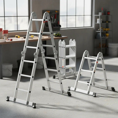 Escalera De Aluminio Articulada 12 Escalones Antideslizante Multiproposito Ajustable Portatil Calidad Durabilidad Resistente Todo Tipo De Trabajo Reforzada Firme Liviana Transportable Funcional