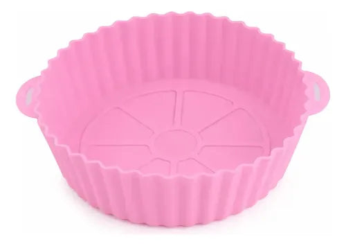 Molde Bandeja Silicona Redonda Freidora Aire Airfryer 20 Cm Rosa