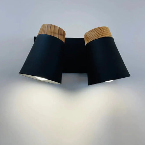 Aplique Doble 2 Luces Baño Pasillo Madera Led E27 Negro