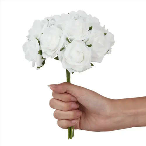 Ramo De Goma Eva 12 Flores Artificiales Centro De Mesa Blanc