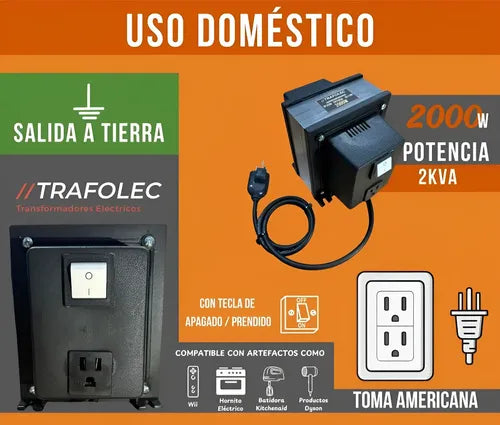 Transformador 220v A 110v Convertidor 2000w Electrico 2kva Negro