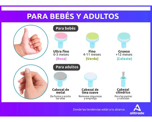 Lima de Uñas Eléctrica para Bebé con Luz Silenciosa Rosa · 7324 · foto 03
