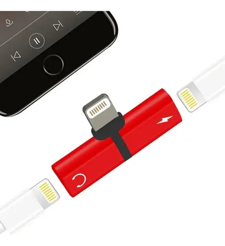 Adaptador 2 En 1 Splitter Carga Audio Para iPhone Rojo