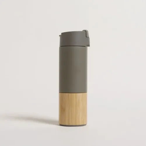 Botella Acero Térmica Visón Tapa Bamboo Botón 400ml Verde Musgo