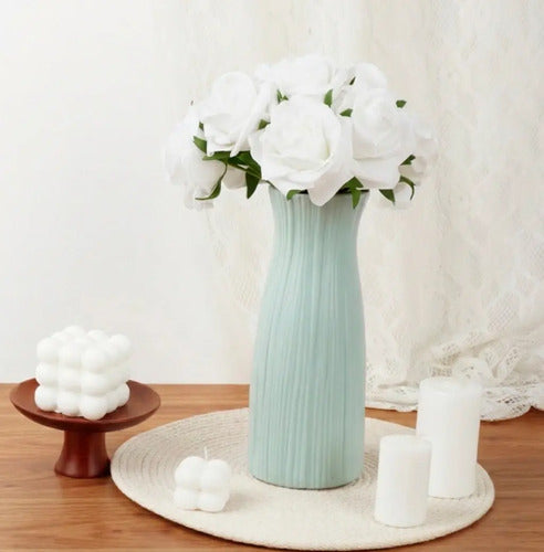 Ramo De Goma Eva 12 Flores Artificiales Centro De Mesa Blanc