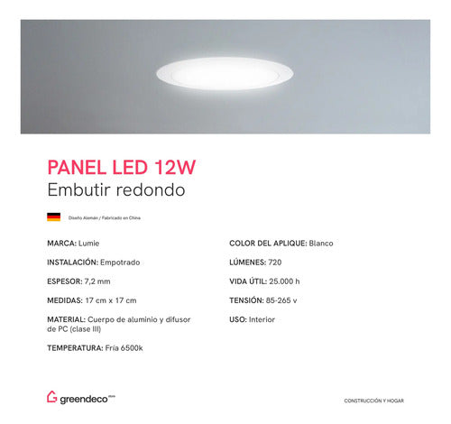 Plafón Led Lumie 12w Redondo Frío 1u Frío