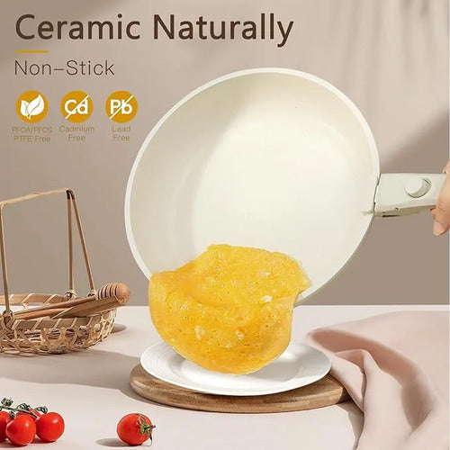 Bateria Cocina Antiahderente Ollas 9 Pcs Mango Desmontable Crema