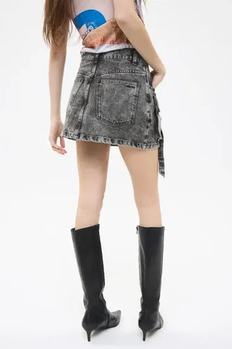 Pollera Mini Cargo Falda Jean Mujer Cher Mix Algodón Negro