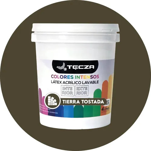 Pintura Latex Tierra Tostada Tecza, Lavable X 4 Litros, Linea Colores Intensos Preparados Apto Interior Y Exterior, Acabado Mate. Color Tierra Tostada
