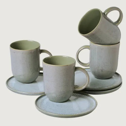 Mugs/tazas Plato X4 Cerámica Gres Esmaltada | 330ml Verde
