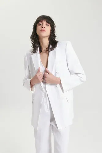 Saco Gladiolo Off White Mujer Maria Cher Lino Off White Lisa